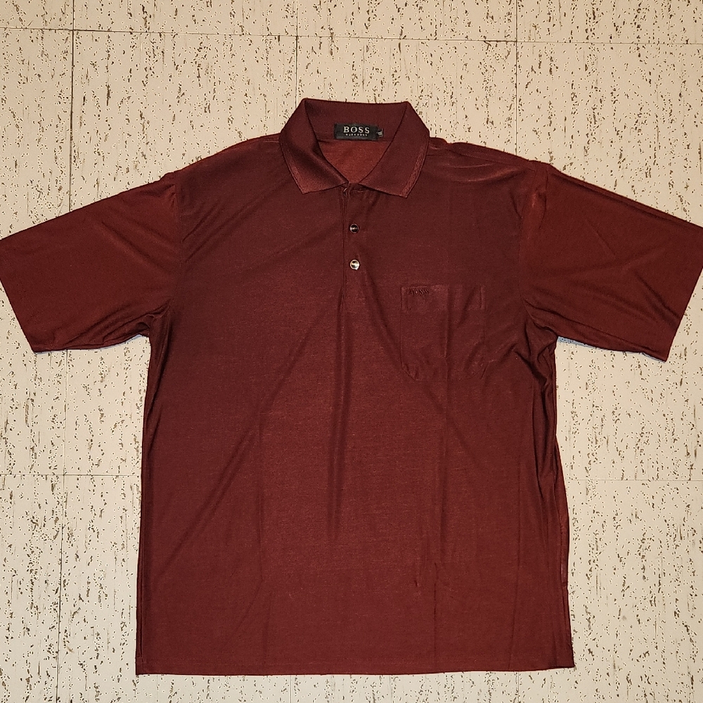 Hugo Boss Burgendy Silk 1/4 Button Down Lightweight Polo Shirt Vintage Y2K